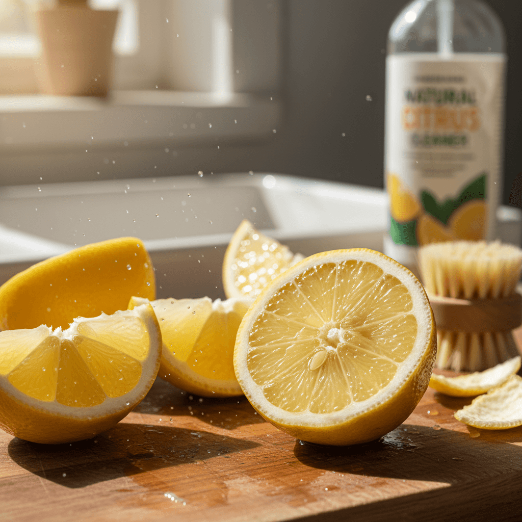 Fresh lemons cut open showing citric acid rich flesh — natural cleaning agent in Dr. Detoxer
